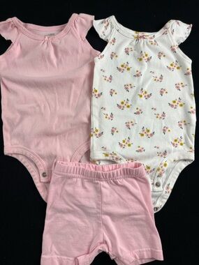 Toddler Pink Floral & Solid Bodysuit Set with Pink Shorts